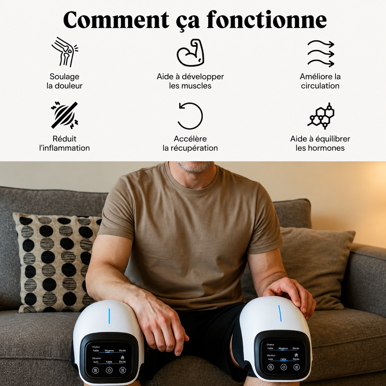 GenouRelax® – Masseur chauffant 3-en-1